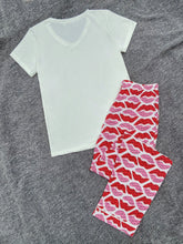 Women's V-neck Sleepwear Short Sleeves Top with Pants 2pcs Pajama Set Sai Feel